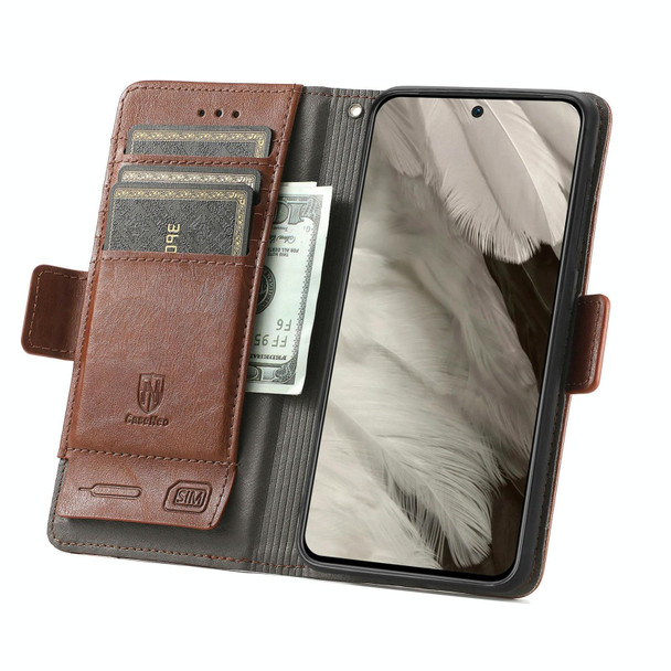 For Google Pixel 8 CaseNeo Splicing Dual Magnetic Buckle Leatherette Phone Case(Dark Brown)