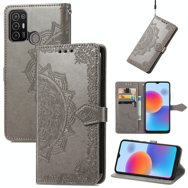 For ZTE Blade A52 Mandala Flower Embossed Leather Phone Case(Gray)