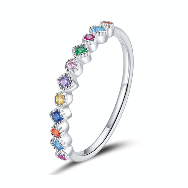 S925 Sterling Silver Colorful Zircon Women Ring, Size:7