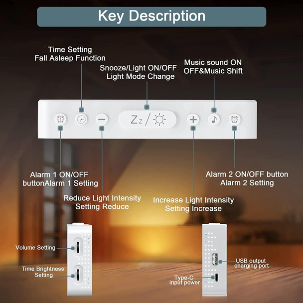 Color Changing LED Light Mirror Alarm Clock Built-in 8 Natural Music(White)