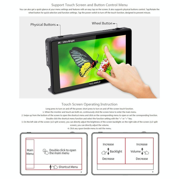 FEELWORLD LUT6 1920x1080 2600 nits 6 inch IPS Screen HDMI 4K Touch Control Camera Field Monitor