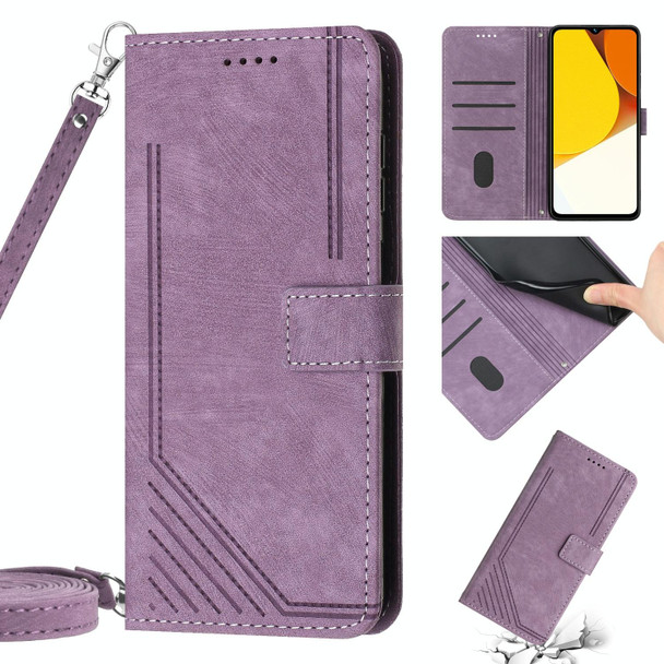 For vivo Y15s / Y15a / Y01 Skin Feel Stripe Pattern Leather Phone Case with Lanyard(Purple)