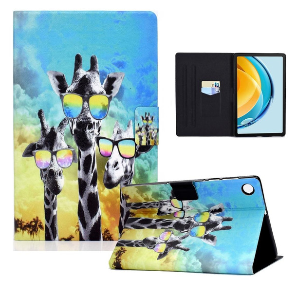 For Huawei Matepad SE 10.4 2022 Electric Pressed Colored Drawing Leatherette Tablet Case(Glasses Giraffe)