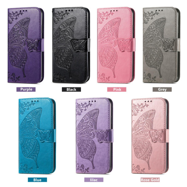 For ZTE Blade A52 Butterfly Love Flower Embossed Leather Phone Case(Rose Gold)