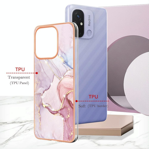 For Xiaomi Redmi 12C/11A 4G Global Electroplating Marble Dual-side IMD Phone Case(Rose Gold 005)