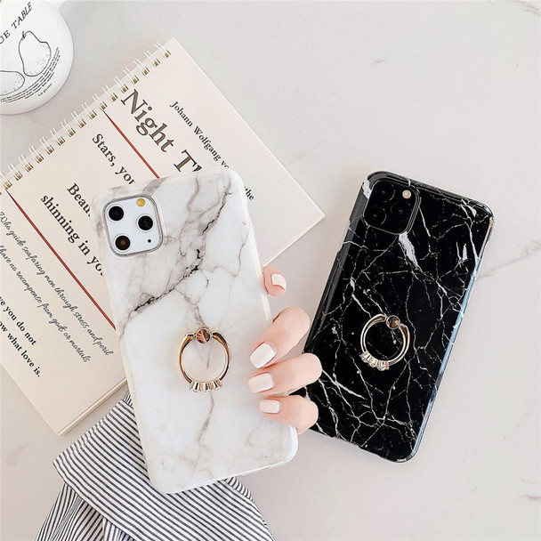 iPhone 11 Pro Max TPU Smooth Marble with Ring Metal Rhinestone Bracket Mobile Phone Protective Case(Snowflake Gold Q10)