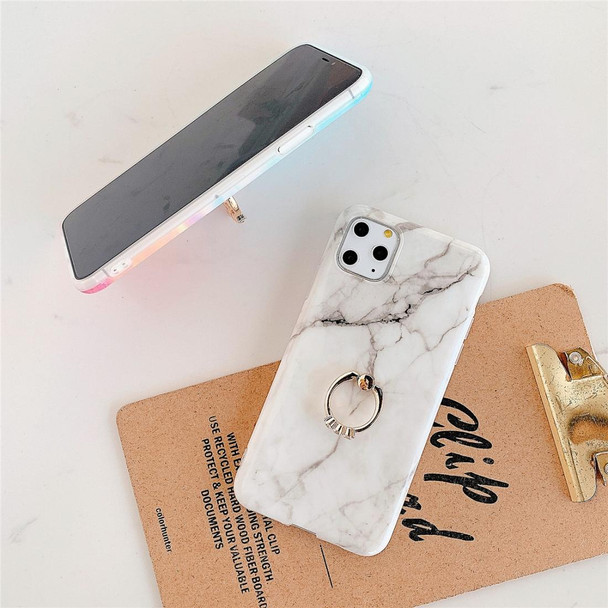iPhone 11 Pro Max TPU Smooth Marble with Ring Metal Rhinestone Bracket Mobile Phone Protective Case(Snowflake Gold Q10)