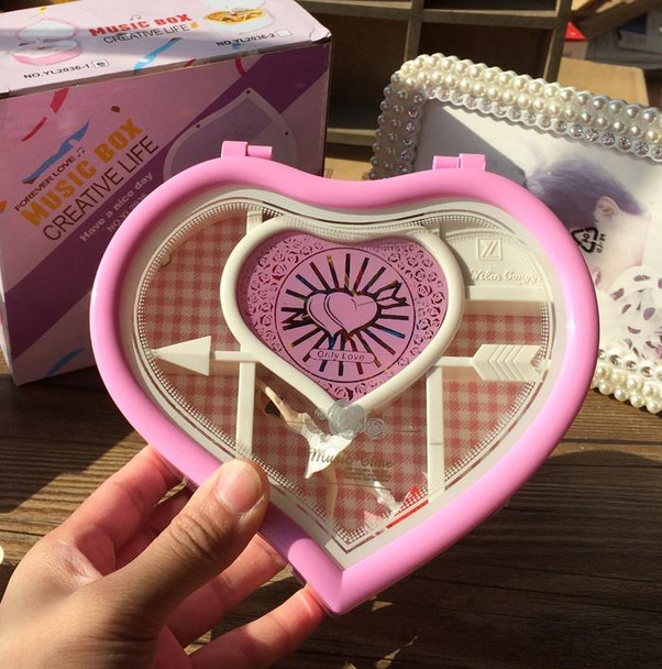 Heart Shape Dancing Ballerina Music Box Plastic Jewellery Box Girls Carousel Hand Crank Gift(Pink)