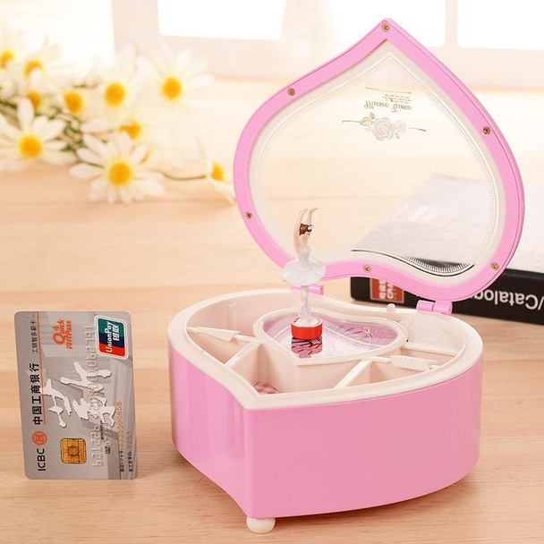 Heart Shape Dancing Ballerina Music Box Plastic Jewellery Box Girls Carousel Hand Crank Gift(Pink)