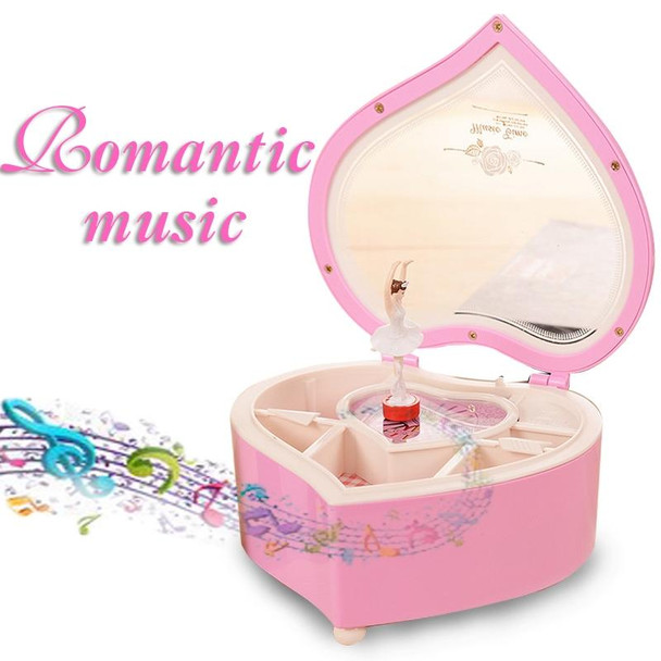 Heart Shape Dancing Ballerina Music Box Plastic Jewellery Box Girls Carousel Hand Crank Gift(Pink)