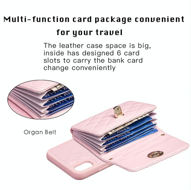 For iPhone X / XS Horizontal Wallet Rhombic Leatherette Phone Case(Pink)