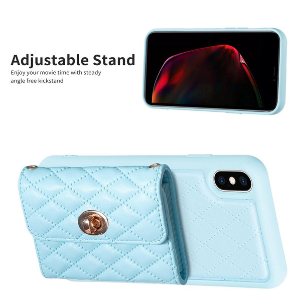 For iPhone X / XS Horizontal Wallet Rhombic Leatherette Phone Case(Blue)