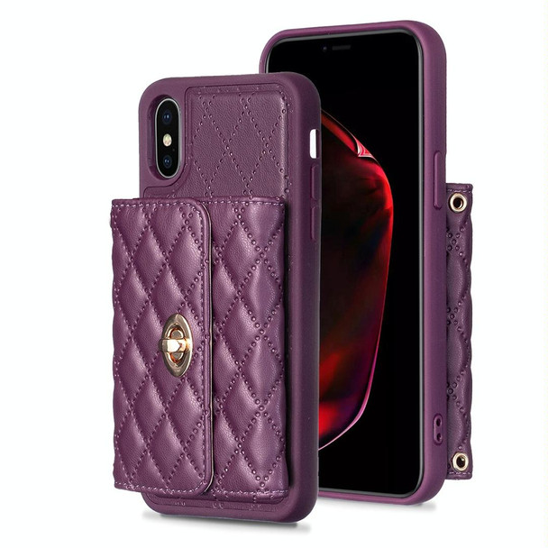 For iPhone XS Max Horizontal Wallet Rhombic Leatherette Phone Case(Dark Purple)