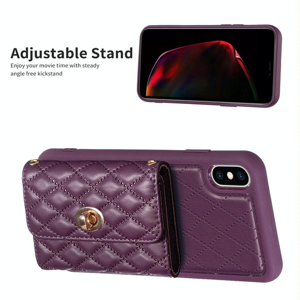 For iPhone XS Max Horizontal Wallet Rhombic Leatherette Phone Case(Dark Purple)