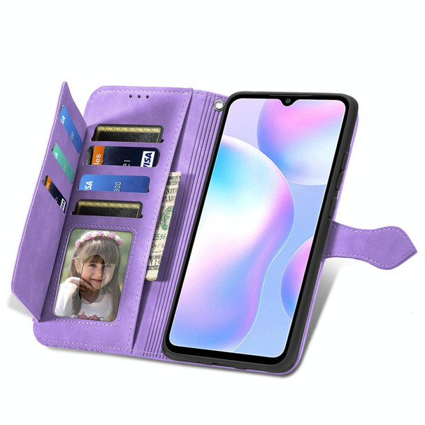 For Xiaomi Redmi 9A Embossed Flower Zipper Leather Phone Case(Purple)