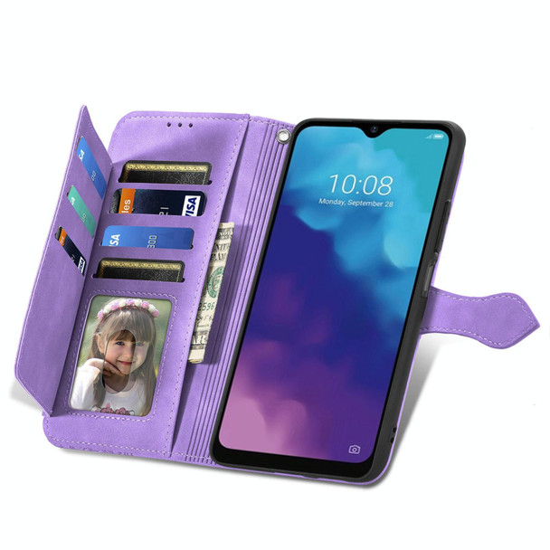 For ZTE Blade V30 Vita Embossed Flower Zipper Leather Phone Case(Purple)