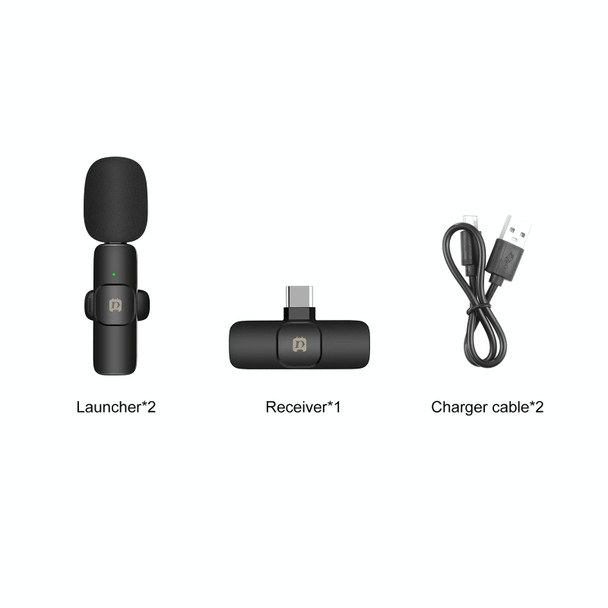 PULUZ Wireless Lavalier Noise Reduction Reverb Microphones for Type-C Phone, Type-C Receiver and Dual Microphones (Black)