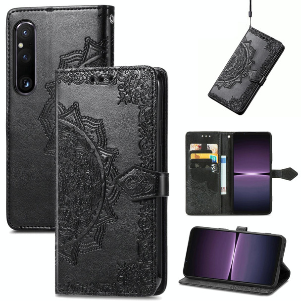 For Sony Xperia 1 IV Mandala Flower Embossed Leatherette Phone Case(Black)
