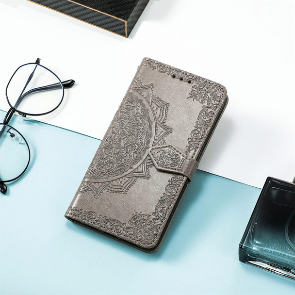 For Xiaomi Redmi 12C Mandala Flower Embossed Leather Phone Case(Grey)