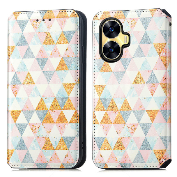 For Realme C55 CaseNeo Colorful Magnetic Leatherette Phone Case(Rhombus)