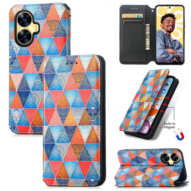 For Realme C55 CaseNeo Colorful Magnetic Leatherette Phone Case(Rhombus Mandala)