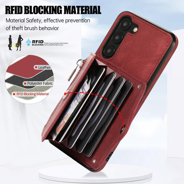 For Samsung Galaxy S21+ 5G Zipper RFID Card Slots Phone Case with Short Lanyard(Red)