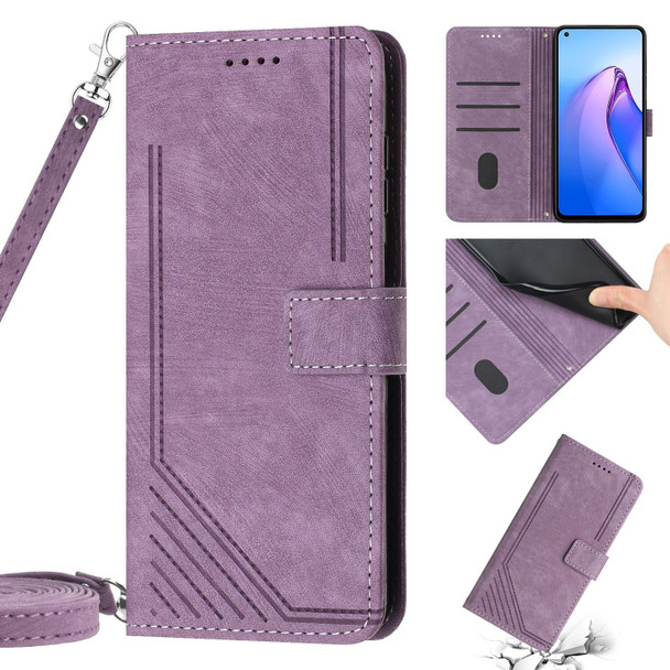 For OPPO A16 / A16s / A54s / A55 5G / A53s 5G Skin Feel Stripe Pattern Leatherette Phone Case with Lanyard(Purple)
