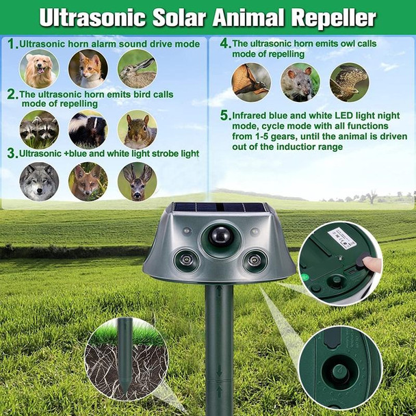 SK031 Four-Sided Solar Animal Repeller Bird Repeller Ultrasonic Rat Repeller(As Show)