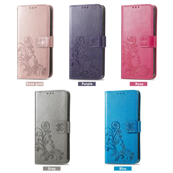 For Xiaomi Redmi 12C Four-leaf Clasp Embossed Buckle Leather Phone Case(Rose Gold)