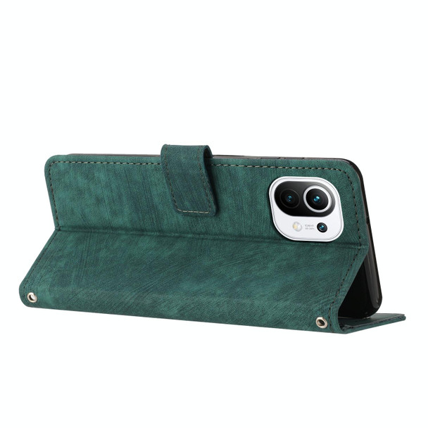 For Xiaomi Mi 11 Lite / Mi 11 Lite 5G NE Skin Feel Stripe Pattern Leather Phone Case with Lanyard(Green)