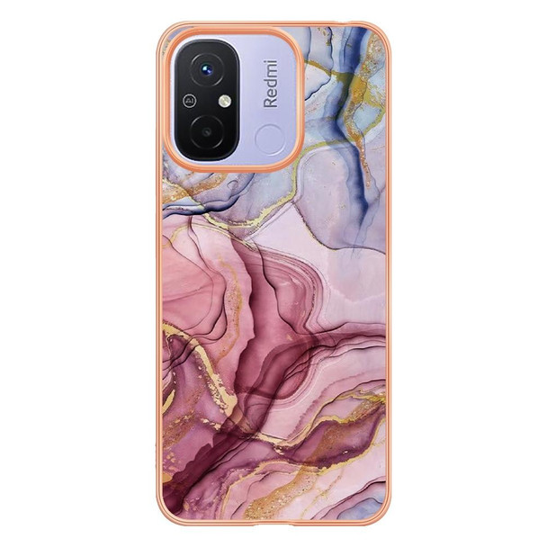 For Xiaomi Redmi 12C/11A 4G Global Electroplating Marble Dual-side IMD Phone Case(Rose Red 014)