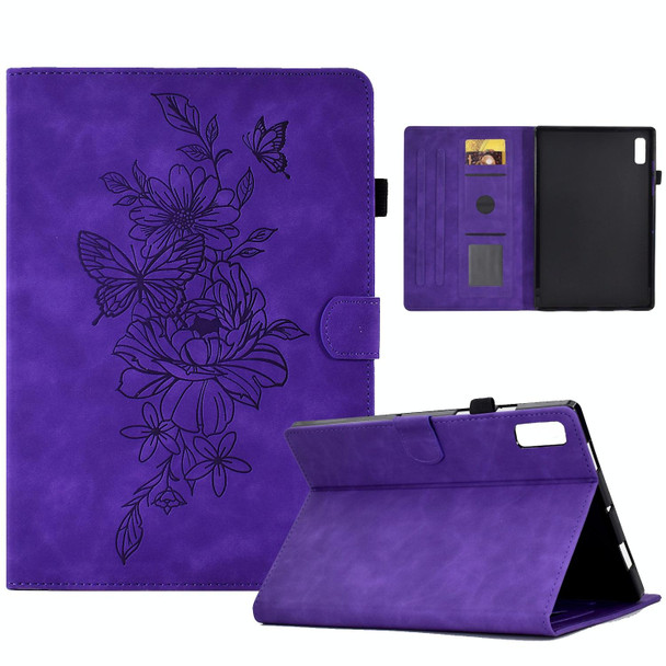 For Lenovo Tab M9 Peony Butterfly Embossed Leatherette Tablet Case(Purple)