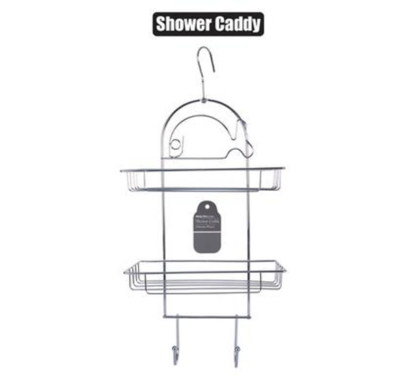 Shower Caddy Chrome 2 Shelves 2 Hooks