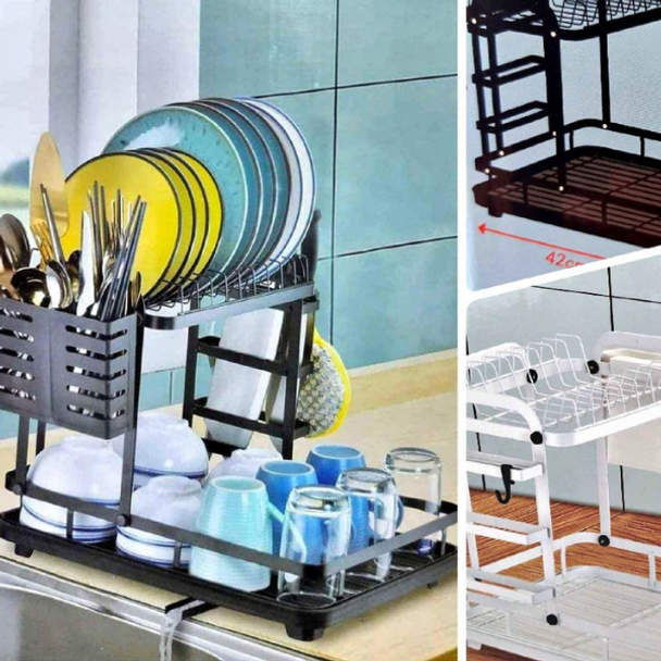 2 Tier Dish Drying Rack with Drainer