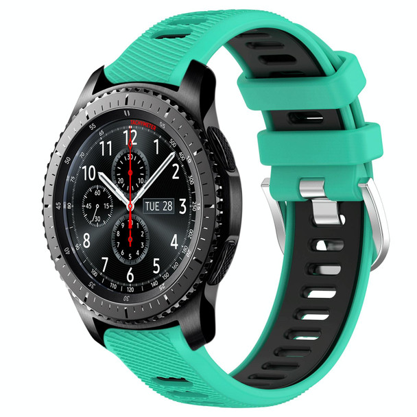 For Samsung Gear S3 Frontier 22mm Sports Two-Color Steel Buckle Silicone Watch Band(Lake Blue+Black)