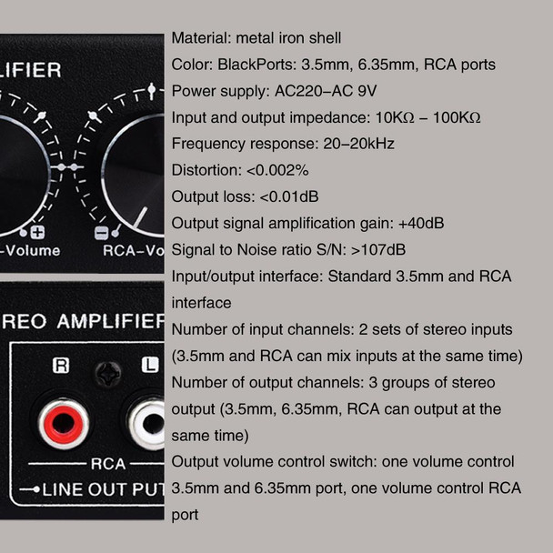 B022 Pre-Stereo Signal Amplifier Volume Booster Headphones Active Speaker Preamp Audio Amplifier