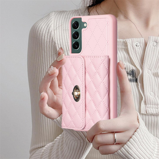 For Samsung Galaxy S22+ 5G Horizontal Metal Buckle Wallet Rhombic Leatherette Phone Case(Pink)