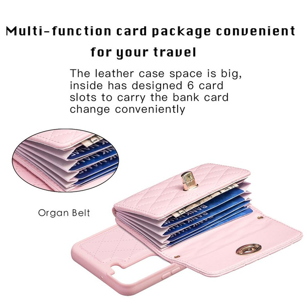 For Samsung Galaxy S22+ 5G Horizontal Metal Buckle Wallet Rhombic Leatherette Phone Case(Pink)