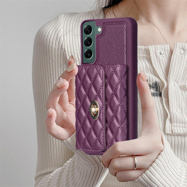 For Samsung Galaxy S22+ 5G Horizontal Metal Buckle Wallet Rhombic Leatherette Phone Case(Dark Purple)