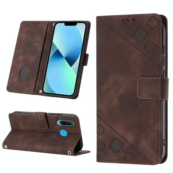 For Huawei P30 lite Skin-feel Embossed Leatherette Phone Case(Brown)