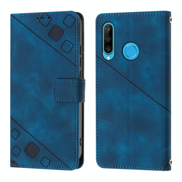 For Huawei P30 lite Skin-feel Embossed Leatherette Phone Case(Blue)