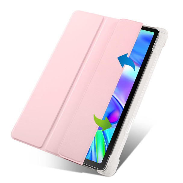 For Lenovo Pad Plus 2023 11.5 inch 3-folding Clear TPU Leatherette Tablet Case with Pen slot(Pink)