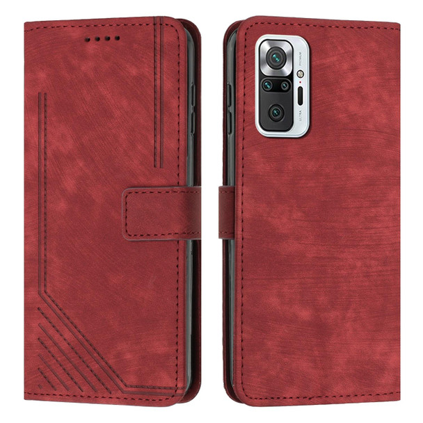 For Xiaomi Redmi Note 10 Pro / 10 Pro Max Skin Feel Stripe Pattern Leather Phone Case with Lanyard(Red)