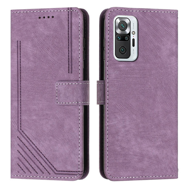 For Xiaomi Redmi Note 10 Pro / 10 Pro Max Skin Feel Stripe Pattern Leather Phone Case with Lanyard(Purple)