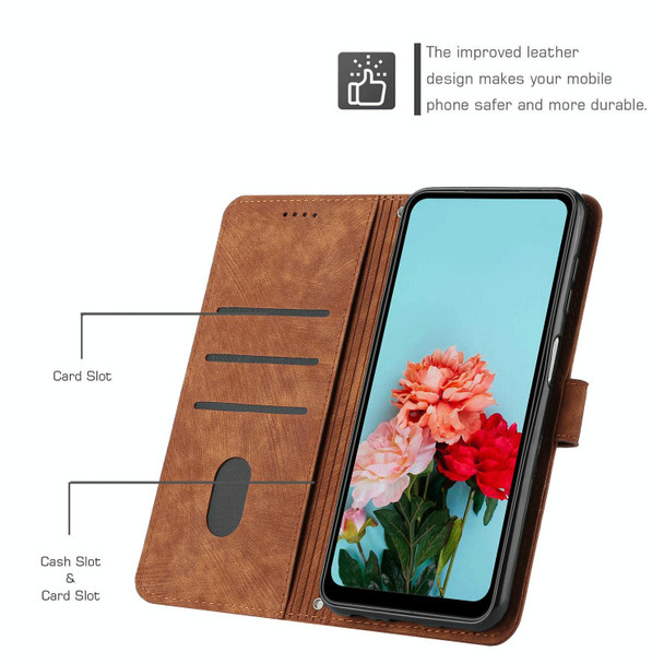 For Samsung Galaxy Note10+ Skin Feel Stripe Pattern Leatherette Phone Case with Lanyard(Brown)