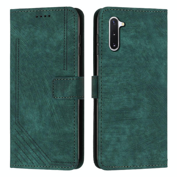 For Samsung Galaxy Note10 Skin Feel Stripe Pattern Leatherette Phone Case with Lanyard(Green)