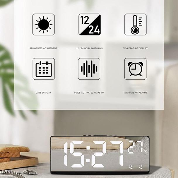 6631 LED Digital Display Multifunctional Electronic Clock Desktop Temperature Mirror Alarm Clock(Red Light)