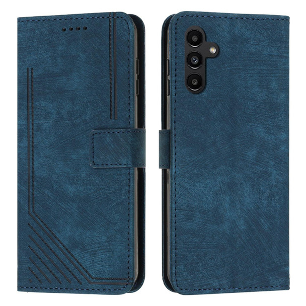 For Samsung Galaxy A24 5G Skin Feel Stripe Pattern Leatherette Phone Case with Lanyard(Blue)