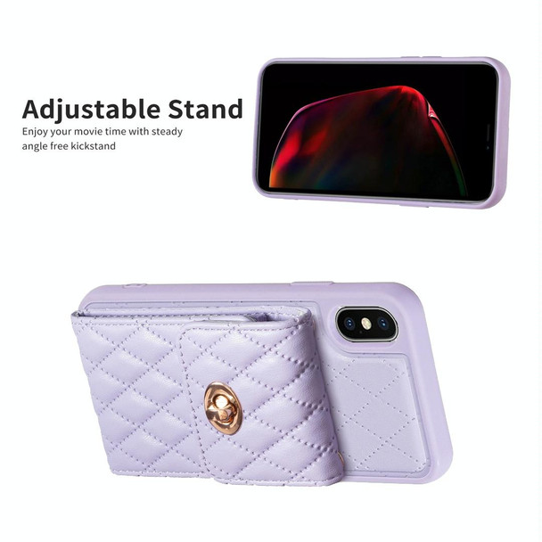 For iPhone X / XS Vertical Metal Buckle Wallet Rhombic Leatherette Phone Case(Purple)