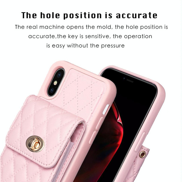 For iPhone X / XS Vertical Metal Buckle Wallet Rhombic Leatherette Phone Case(Pink)
